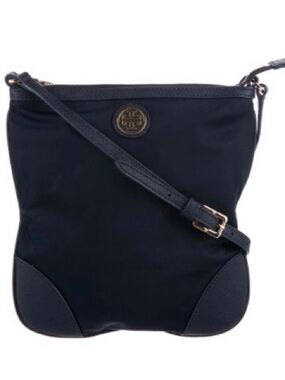 Tory Burch black Crossbody bag with leather trim,Gold hardware and Logo